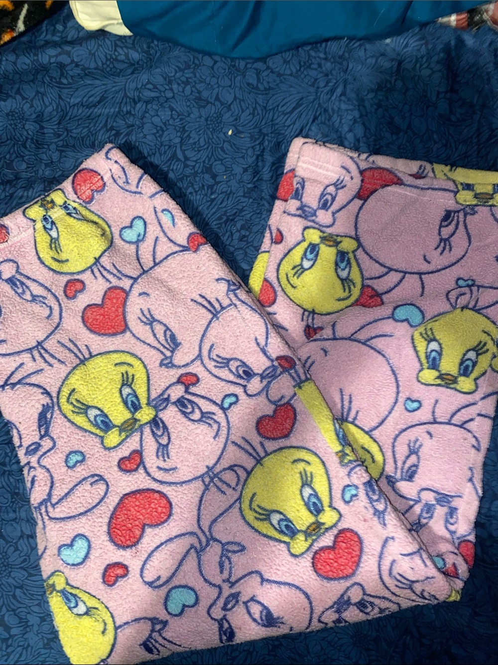 Warner Bros Tweety Pink Fleece Pajama Bottoms with Heart Prints